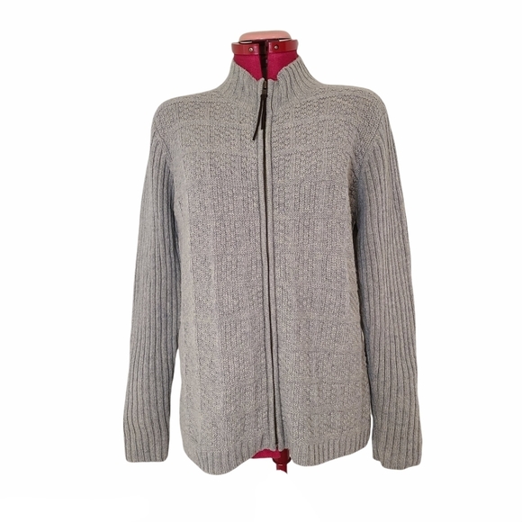 Jillian Jones Mint Green Lambswool Zip Up Square Knit Sweater Medium - Picture 1 of 10